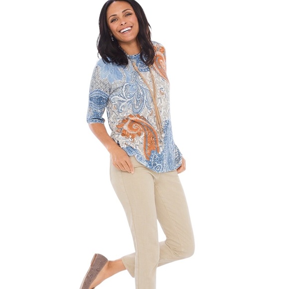 Chico’s Paisley Side-Button Pullover.  Chicos’s Size 1 (Med) - Picture 3 of 10